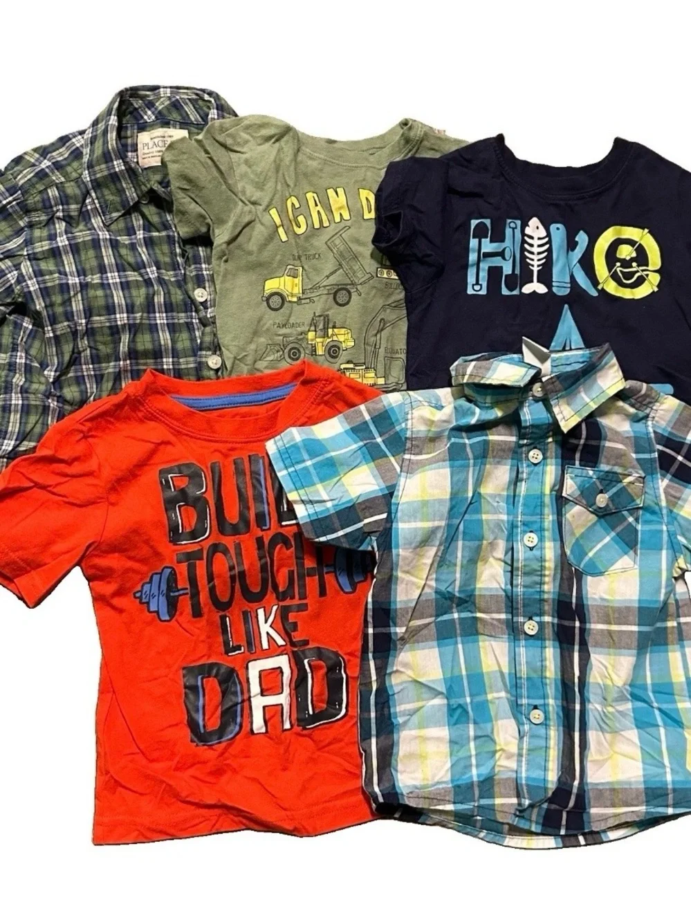 Toddler Boy Short Sleeve Shirts Button Up Plaid Construction Size 3T